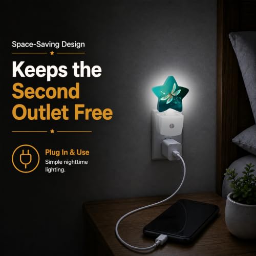 Image of Dragonfly Star Night Light Plug in, Decorative Night Light for Kids Room Nursery Bedroom, Soft Glow Sensor Lamp for Hallway Bathroom, Compact Energy Saving