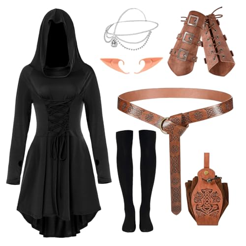 Robe de fée noire et costume médiéval complet pour femme