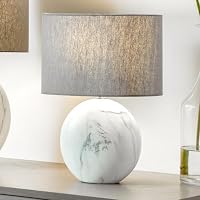 Pacific Lifestyle Marble Effect Ceramic Table Lamp | Elegant Neutral Lamp with Grey Shade | Modern Minimalist Home Decor Standard Lamps for Living Room