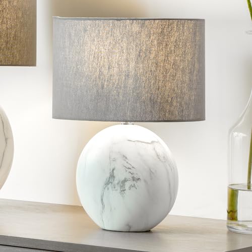 Pacific Lifestyle Marble Effect Ceramic Table Lamp | Elegant Neutral Lamp with Grey Shade | Modern Minimalist Home Decor Standard Lamps for Living Room