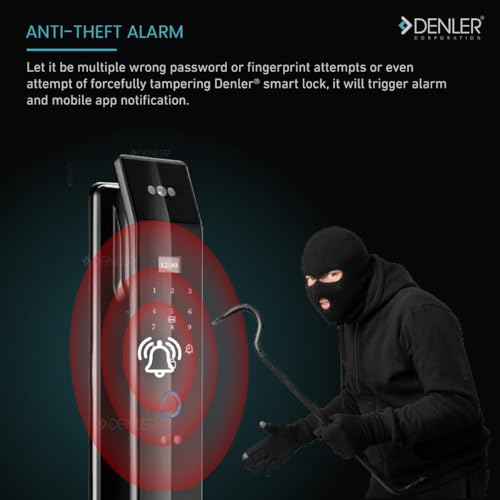 Image of Denler Smart Lock | Digital Door Lock 3D Face Recognition | On Demand Video Intercom & On Demand Wi-Fi Remote Unlock Using App, Fingerprint, RFID Card, PIN, Key CNC Made (Black F1)