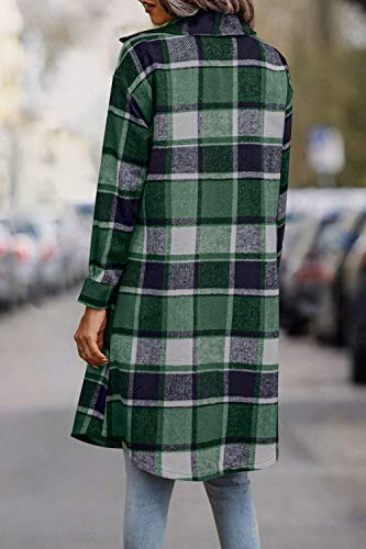 Prettygarden Women's Plaid Shacket 2023 Long Sleeve Button Up Flannel Shirt Winter Tartan Jacket Woolen Coats (Dark Green,X-Large) #TOP2