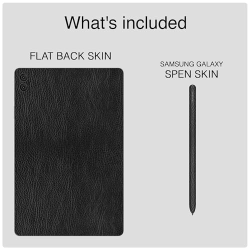 Image of Capes Tablet Skins Compatible with Samsung Galaxy Tab S9 FE Plus | Ultra-Thin Protective Film | Anti-Scratch Vinyl Decal Skin | Not Case /Cover (Black Leather, Back Skin + S Pen Skin)
