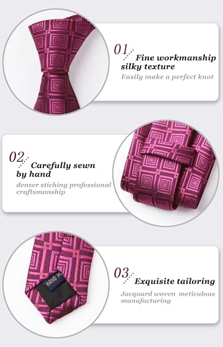 Image of HISDERN Ties for Men Stripe Plaid Tie Classic Necktie Pocket Square Cufflinks Set for Formal Wedding Business Party