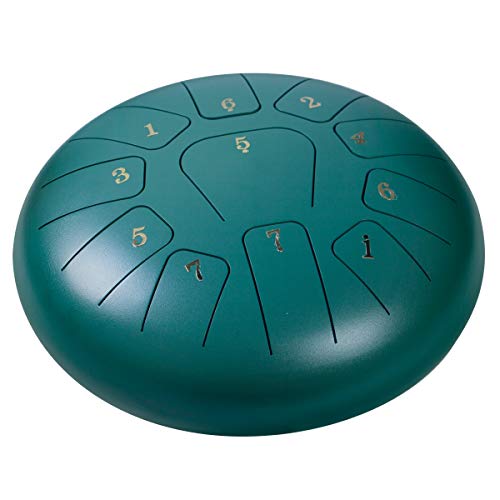 Steel Panda Drum Tank Drum Standard 11 Key 11 Notes 10 Inch Percussion Instrument with Drum Mallets and Carry Bag (10 inch, Dark Green)