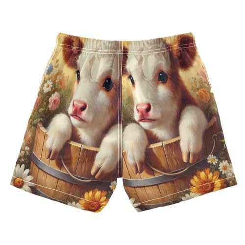 Cow Flowers Daisies Boys Swim Trunks Quick Dry Toddler Swimsuit Boy Swimwear Board Shorts Bathing Suits XL2