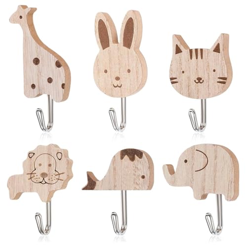 Lindos ganchos de pared - 6 piezas de ganchos para ropa en forma de animales - Toallero de dibujos animados Percha autoadhesiva para albornoz, llaves, joyas, sombreros, bolsos, mochila en el