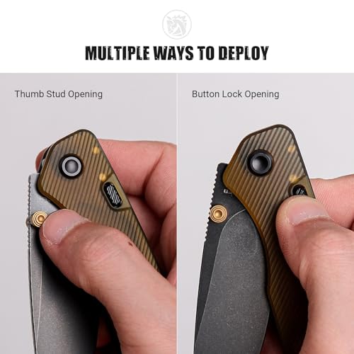 Image of Vosteed Marten EDC Folding Pocket Knife - 2.98 inch 154CM Blade - Top Liner Lock, Amber PEI Handle with Belt Clip - Camping, Hiking Knives - A1607