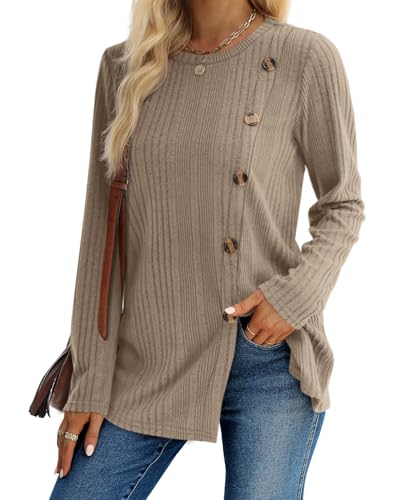 Image of XIEERDUO Long Sleeve Tops for Women Tunics Buttons Front Slit