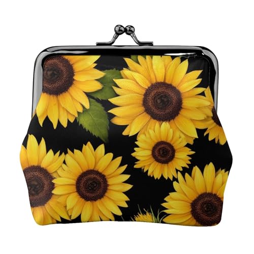 Coin Purse Vintage Pouch Buckle Clutch Bag floral black yellow flowers sunflower (1) Kiss-lock Change Purse Clasp Closure Wallets For Women