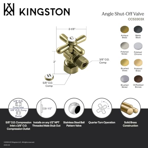 Vanne d'arrêt d'angle vintage Kingston Brass en laiton antique durable - 4