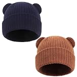Yxelydriail 2 Pcs Kids Winter Hat, Warm Baby Beanie Hat,Soft Knit Cute Bear Ears Winter Beanie Hat for Boys Girls Warm (UK, Alpha, One Size, Brown+Blue)