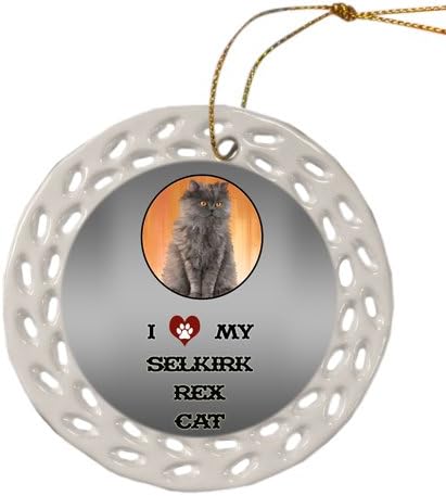 Doggie of the Day Selkirk Rex Cat Christmas Doily Ceramic Ornament