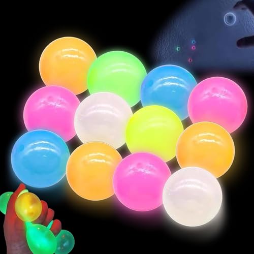 Balles Anti-Stress Lumineuses, Boules De Plafond Collantes, Balle Anti-Stress, Jouets À Presser pour Enfant Et Adultes 6/8/12Pcs(Couleur Au Hasard) (12...