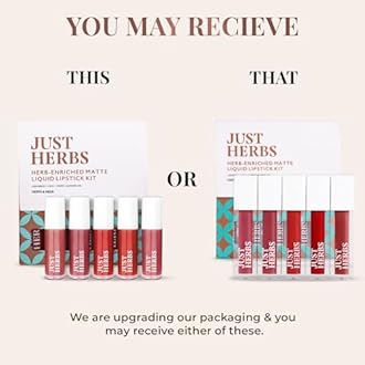 Just Herbs Organic Liquid Lipstick Kit Set of 5, Hydrating & Lightweight Lip Color - Paraben & Silicon Free - 1.6 fl oz. (Deeps & Reds)