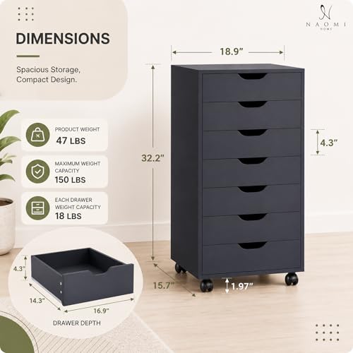 Image of Naomi Home Multi-Drawer Storage Cabinet with 7 Drawers, Compact Organizer for Living Spaces & Home Storage