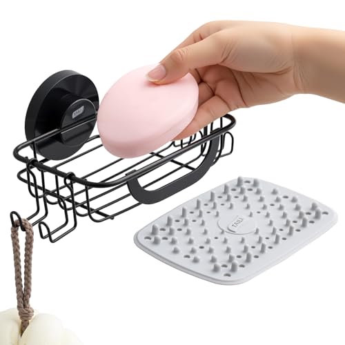 Image of TAILI Soap Dish, Bar Soap Holder Suction Cup, Stainless Steel Sponge Holder | with Pad, Soap Dish for Shower, Bathroom Bar soap holder Shower Wall, Stainless Steel Sponge Holder for Tub Kitchen