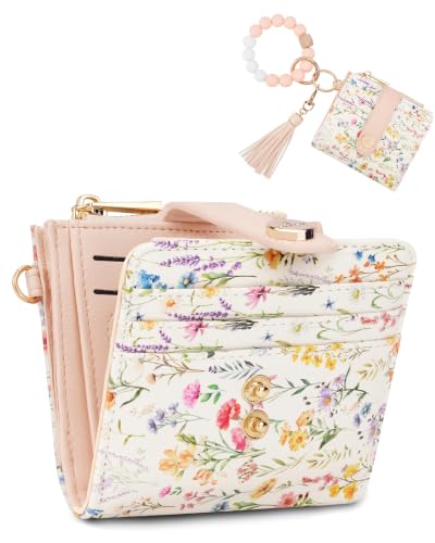 Image of Wristlet Wallets for Women,Keychain Wallet RFID Small Wallet (Light Floral)