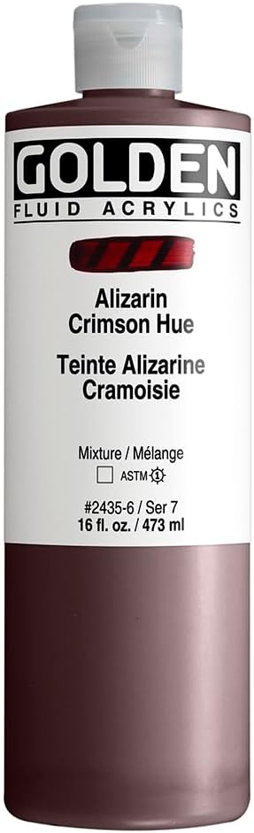 GOLDEN Fluid Acrylics, Alizarin Crimson Hue, 16 fl. oz. Bottle, Professional Acrylic Paint, Transparent