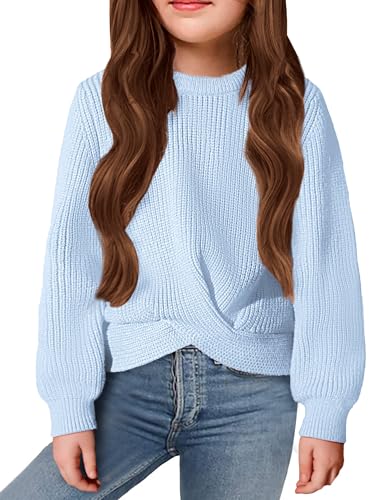 Image of Arshiner Girls Jumper Knotted Warm Winter Sweater 10-11 Years Light Blue