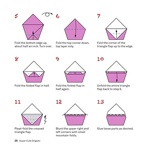 Page from the instruction book showing step-by-step diagrams for folding the Cupcake origami model.