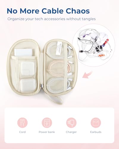 Bagsmart Kabeltasche Organizer Travel Cord Elektronik Organizer Travel Case, Travel Essentials für Cables, USB Sticks, Memory Cards, Beige