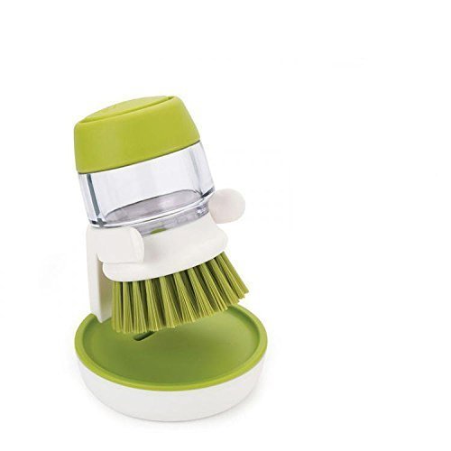 GBEX Soap Dispensing Palm Brushes Kitchen Cleaning, Plastic Hand-held Cleaning Brush with Storage Container Stand for Bottle Pot Dish Bowl Kitchen Accessories