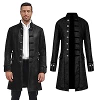 AFJIODUV Steampunk Mantel Herren, Mittelalter Vintage Viktorianisches Kostüm Herren, Gothic Mantel Halloween Karneval Cosplay Kostüm (Schwarz, L)