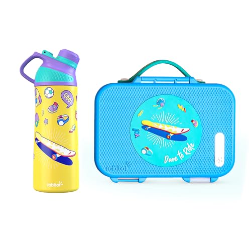 Image of rabitat Adventure Ready Combo- Munchbee Pro Divided Lunch Box 1000ml & Insulated Stainless Steel Zylo Bottle 550ml | Leak-Proof Tiffin Box & Water Bottle for Boys & Girls | Spunky