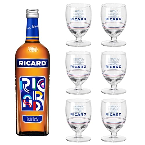 RICARD Pack Pastis de Marseille + 6 verres Apéritif anisé Edition Limitée 2024-45%, 100cl