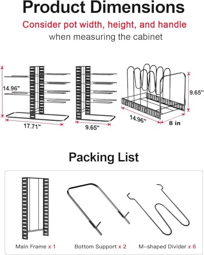 Image of Pots and Pans Organizer: 8-Tier Rack under Cabinet, Kitchen Cabinet Organizers and Storage, Light-Duty Adjustable Pot Racks, Pan Organizers inside Cabinet (8-Tier)