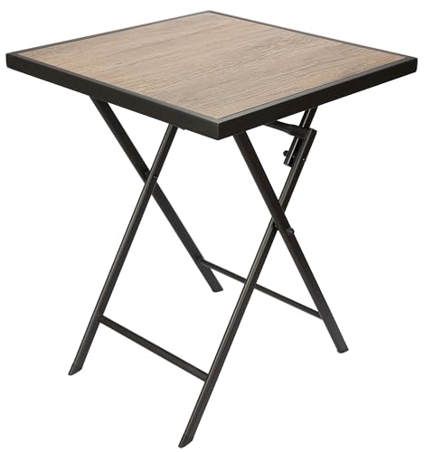 BRUBAKER Mesa de Jardín Bergamo - Tabla de Balcón 58 x 58 cm Impermeable de Metal con Aspecto de Madera - Mesa Plegable para Balcón, Terraza - Marrón