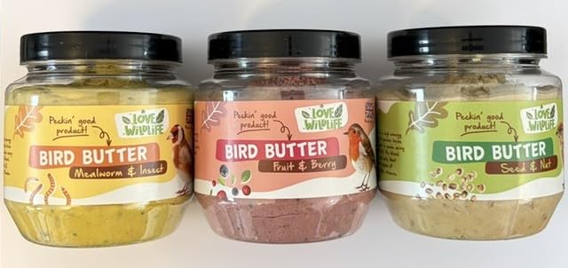 Wild Bird Butter Food Variety Pack (3 x 375g Jars) - Insect & Mealworm/Fruit & Berry/Seed & Nut