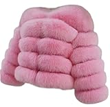 loveimgs Women Warm Fluffy Cropped Puffer Jacket Faux Fur Coat Crop Parka Collarless Winter Teddy Bear Coat Overcoat, Dark Pink, Large