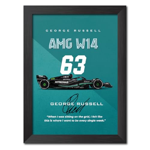 Image of TenorArts George Russell Poster Frame F1 Racing Car W14 Formula One Photo Framed Painting with Matt Finish Black Textures (12 inches x 9inches)
