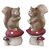 Logbuch-Verlag Eichhörnchen auf Fliegenpilz 13,5 cm – 2er Set Herbstdeko Figur aus Kunststein – Squirrel Pilz Dekofigur