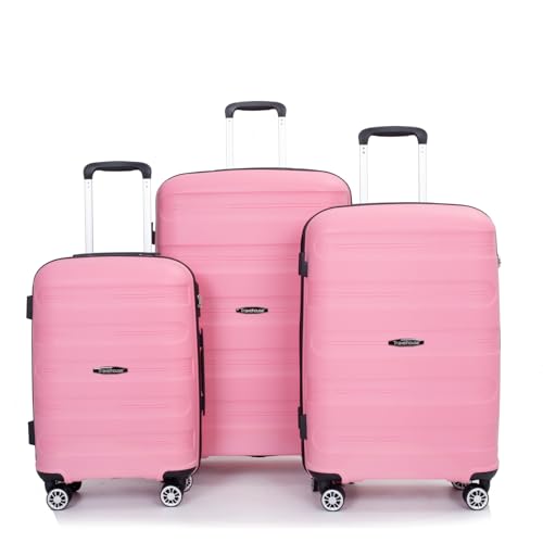 Hardshell Suitcase Spinner Wheels PP Luggage Sets Lightweight Durable Suitcase with TSA Lock,3-Piece Set (20/24/28),Pink