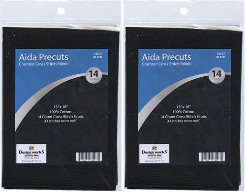 Image of Design Works Crafts 14 Count Pre-Cut Aida Fabric, Black (Pack of 2)