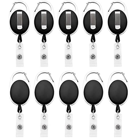 Fushing 10Pcs Carabiner Badge Reels Clips with Belt Clip Retractable Badge Holder Clips ID Card Holder Clips (Black) Cover