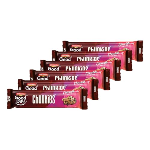 Britannia Good Day Chunky Chocolate Chip Cookies 4.40oz (125g) - Delicious Grocery Cookies - Breakfast & Tea Time Snacks (Pack of 6)