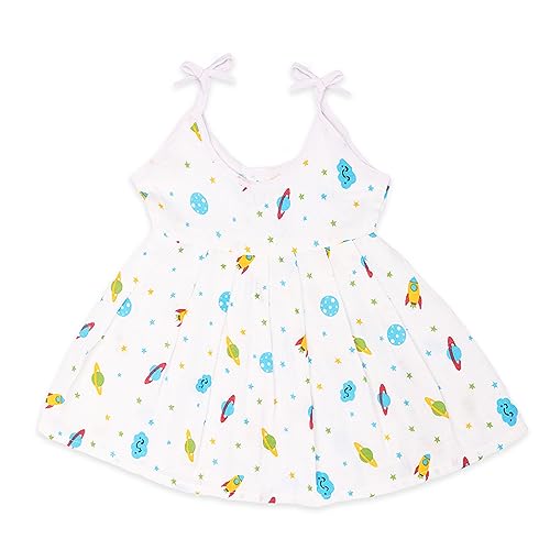 Image of Kidbea Muslin Frock for Baby Girls | Cotton Dress for Newborn Babies | Sleeveless, Tie-Up Shoulders Summer Wear Clothes