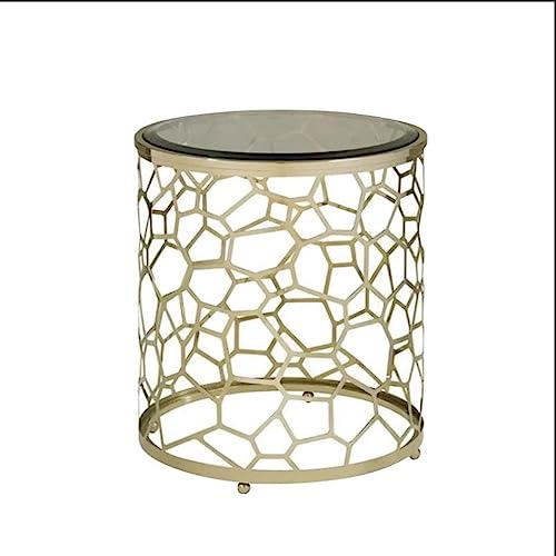 eexbz Sofa Round End Tables with Tempered Glass Tabletop and Hollowed Steel Frame, Side Tables Small Coffee Table Leisure Table for Living Room, Bedroom, Office Sofas for Living Room
