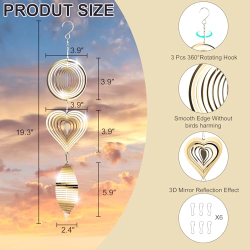 9 Pcs Bird Scare Discs Set-3D Metal Highly Reflective Double-Sided Reflectors,Extra Sparkly Metal Wind Spinner Outdoor Garden Decor,Bird Devices Deterrent to Scare Birds Away from Yard Patio Farm