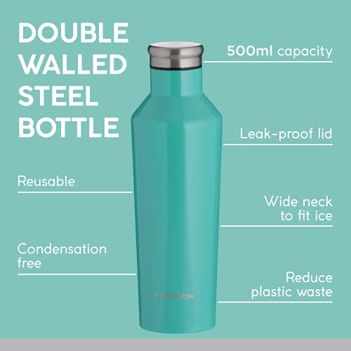 Typhoon Pure Steel Water Bottle, Turquoise, 500 ml - Image 2