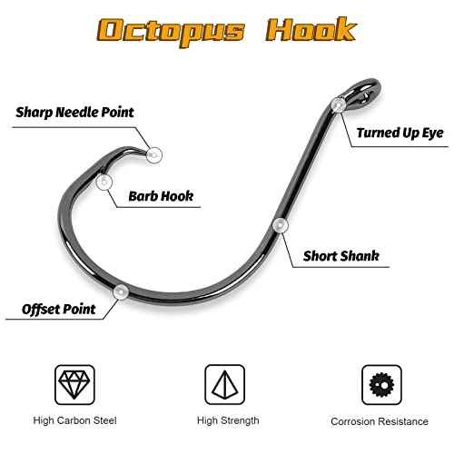 Ucec Circle Hooks, Fishing Hooks Saltwater Freshwater, Octopus Offset-Point (5/0, 40 Pack) #TOP2