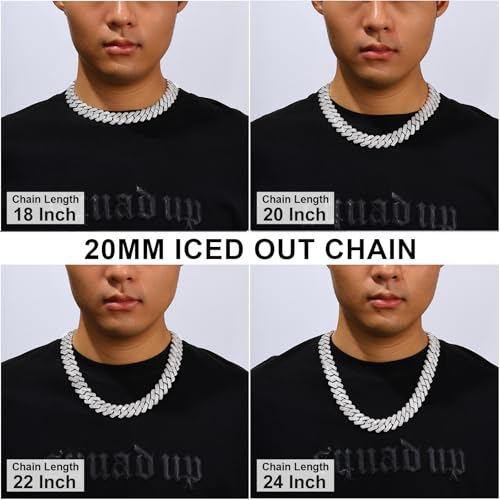 Image of Ucciyo 20MM Cuban Link Chain for Men Iced Out Miami Cuban Necklace 18k Gold Plated 5A+ Zicron 10MM /12MM /14MM /20MM Iced Out Chain Gold /Silver Bling Luxury Hip Hop Jewelry For Women Men