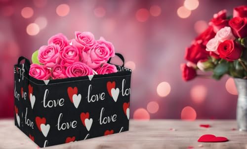 Image of Essme Rectangular Heart Basket Gift Storage Box,Heart Storage Bins Organizer with Handles for Girls Room Decor,Basket,Shelf Basket.(Black love)