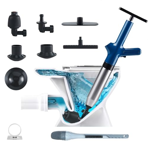 Image of High Pressure Air Pump Plunger for Toilet,Air Drain Blaster,Toilet Plunger,Clog Remover,with Toilet Brush Set and Drain Snake (blue)