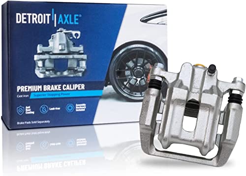 Image of Detroit Axle - Rear Drilled & Slotted Brake Rotors + Rear Right Disc Brake Caliper Replacement for Acura TL Honda Element - 3pc Set