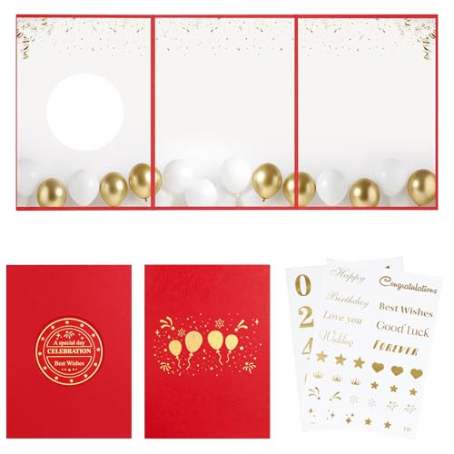 IRENE Guest Book for DIY, Blank Red Gold Party Decoration Sign Book Alternative for Wedding, Birthdays, Graduation, Baby Showers, Quinceanera, Farewell, Retirement Celebration Party